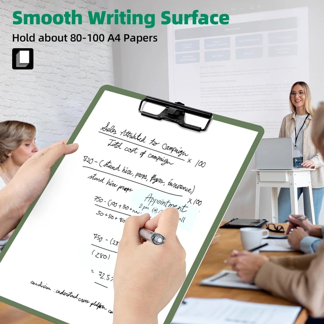 Alt view image 4 of 7 - Set of 6 Clipboard with Pen Holder, Green Low Profile Metal Clip, Hanging Hole Saves Space, Holds 8.5x11" Papers, Crack-Resistant & Durable, for Office & School
