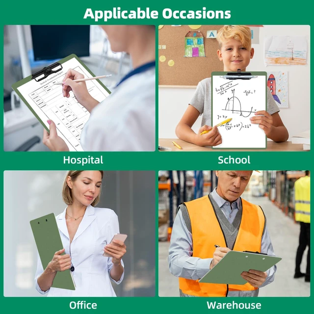 Alt view image 5 of 7 - Set of 6 Clipboard with Pen Holder, Green Low Profile Metal Clip, Hanging Hole Saves Space, Holds 8.5x11" Papers, Crack-Resistant & Durable, for Office & School