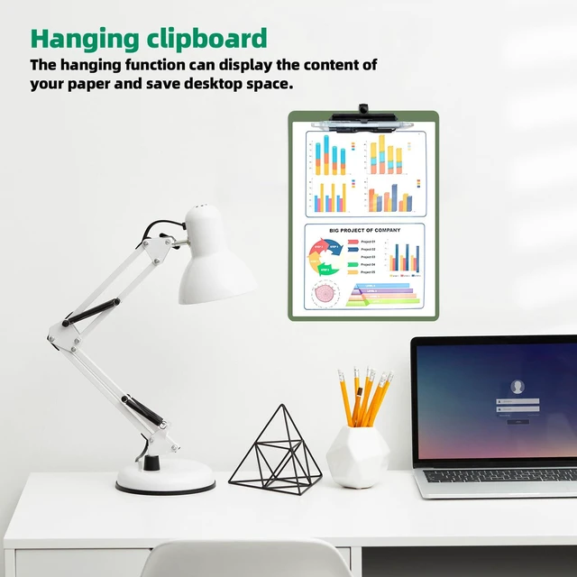Alt view image 6 of 7 - Set of 6 Clipboard with Pen Holder, Green Low Profile Metal Clip, Hanging Hole Saves Space, Holds 8.5x11" Papers, Crack-Resistant & Durable, for Office & School