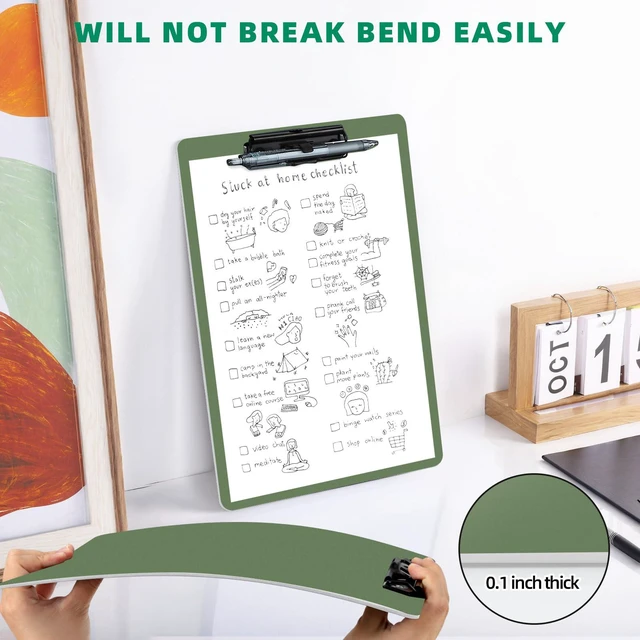 Alt view image 7 of 7 - Set of 6 Clipboard with Pen Holder, Green Low Profile Metal Clip, Hanging Hole Saves Space, Holds 8.5x11" Papers, Crack-Resistant & Durable, for Office & School