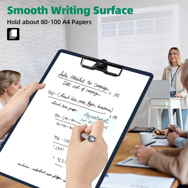 Alt view image 4 of 7 - Set of 6 Clipboard with Pen Holder, Blue Low Profile Metal Clip, Hanging Hole Saves Space, Holds 8.5x11" Papers, Crack-Resistant & Durable, for Office & School
