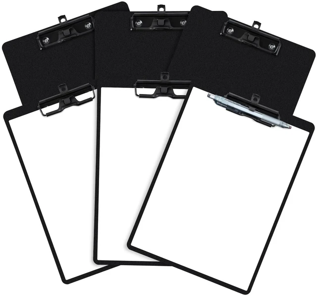 Main image of Set of 6 Clipboard with Pen Holder, Black Low Profile Metal Clip, Hanging Hole Saves Space, Holds 8.5x11" Papers, Crack-Resistant & Durable, for Office & School