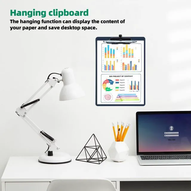 Alt view image 6 of 7 - Set of 6 Clipboard with Pen Holder, Blue Low Profile Metal Clip, Hanging Hole Saves Space, Holds 8.5x11" Papers, Crack-Resistant & Durable, for Office & School