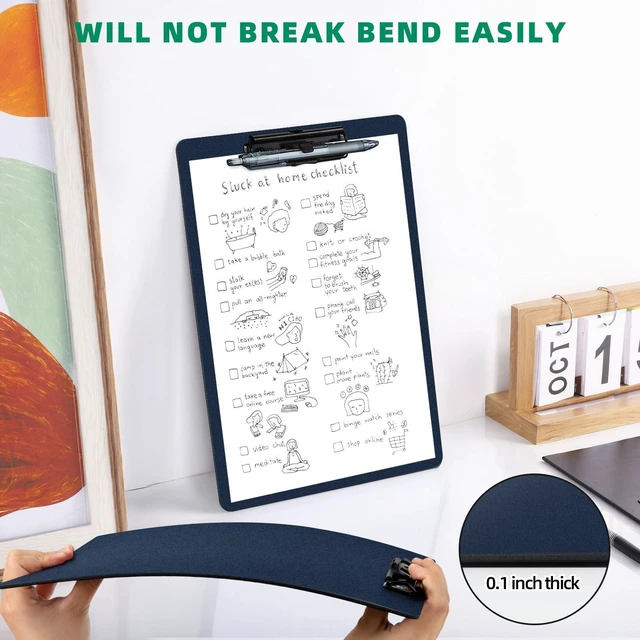 Alt view image 7 of 7 - Set of 6 Clipboard with Pen Holder, Blue Low Profile Metal Clip, Hanging Hole Saves Space, Holds 8.5x11" Papers, Crack-Resistant & Durable, for Office & School