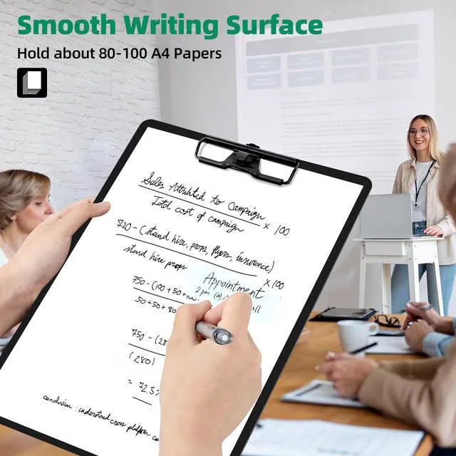 Alt view image 4 of 7 - Set of 6 Clipboard with Pen Holder, Black Low Profile Metal Clip, Hanging Hole Saves Space, Holds 8.5x11" Papers, Crack-Resistant & Durable, for Office & School