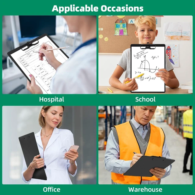 Alt view image 5 of 7 - Set of 6 Clipboard with Pen Holder, Black Low Profile Metal Clip, Hanging Hole Saves Space, Holds 8.5x11" Papers, Crack-Resistant & Durable, for Office & School