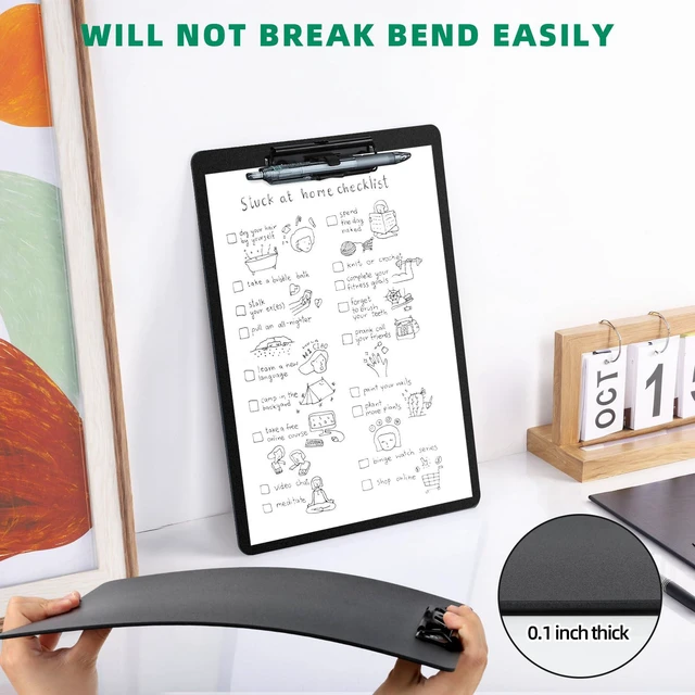 Alt view image 7 of 7 - Set of 6 Clipboard with Pen Holder, Black Low Profile Metal Clip, Hanging Hole Saves Space, Holds 8.5x11" Papers, Crack-Resistant & Durable, for Office & School