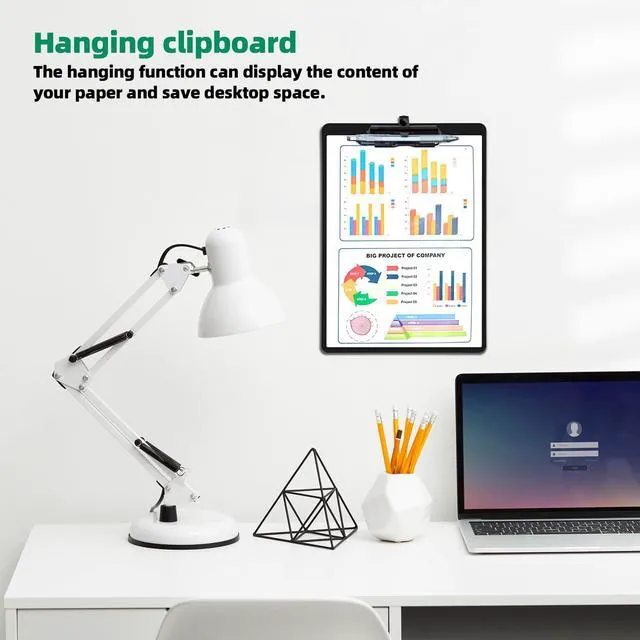Alt view image 6 of 7 - Set of 6 Clipboard with Pen Holder, Black Low Profile Metal Clip, Hanging Hole Saves Space, Holds 8.5x11" Papers, Crack-Resistant & Durable, for Office & School
