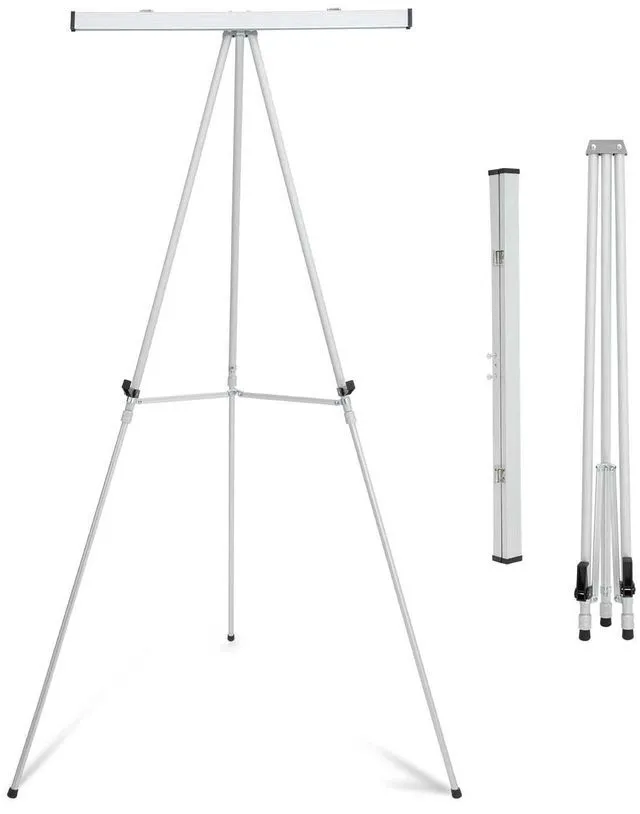 Main image of 63 1/2'' Aluminum Flip Chart Display Easel Stand, Silver Presentation Easel with Adjustable Floor for Boardroom, Whiteboard, Paper Pads, Signage