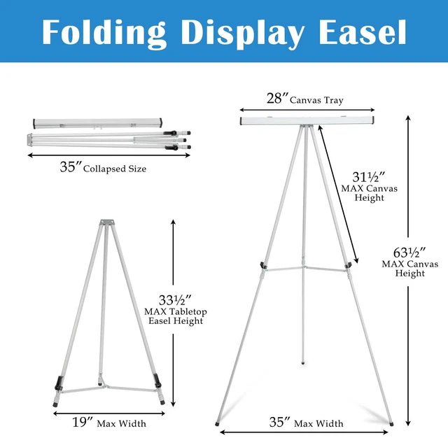 Alt view image 2 of 5 - 63 1/2'' Aluminum Flip Chart Display Easel Stand, Silver Presentation Easel with Adjustable Floor for Boardroom, Whiteboard, Paper Pads, Signage