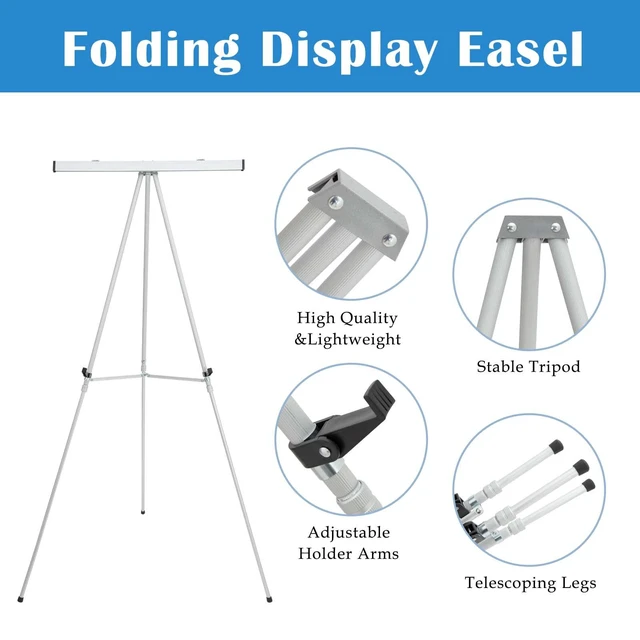 Alt view image 4 of 5 - 63 1/2'' Aluminum Flip Chart Display Easel Stand, Silver Presentation Easel with Adjustable Floor for Boardroom, Whiteboard, Paper Pads, Signage