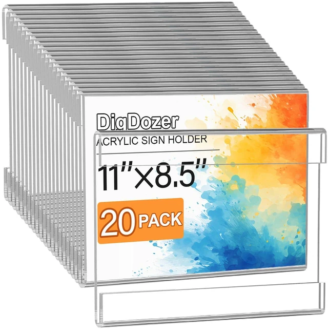 Main image of 20 Pcs Acrylic Sign Holder 11 x 8.5 - No Drilling Horizontal Sign Holders with Adhesive, Clear Plastic Frames Paper Display Sign Holder for Office, Home, Store, Restaurant