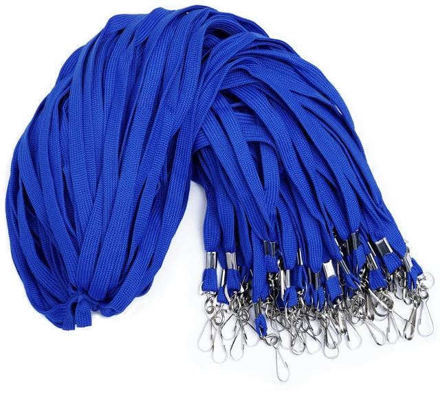 Main image of 100-Pack Blue Lanyards for ID Badges with Swivel J-Hooks - Versatile Neck Lanyard for Keys, Card Holders, Whistles, and More - Ideal for Offices, Teachers, Kids, and Cruise Ship Cards