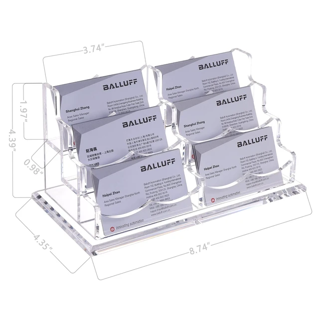 Alt view image 3 of 7 - Business Cards Holder Display for Desk, Clear Acrylic Multiple 3 Tier 6 Slot Business Card Stand, Holds 300 Cards-1 Pack (6 Slots-H)