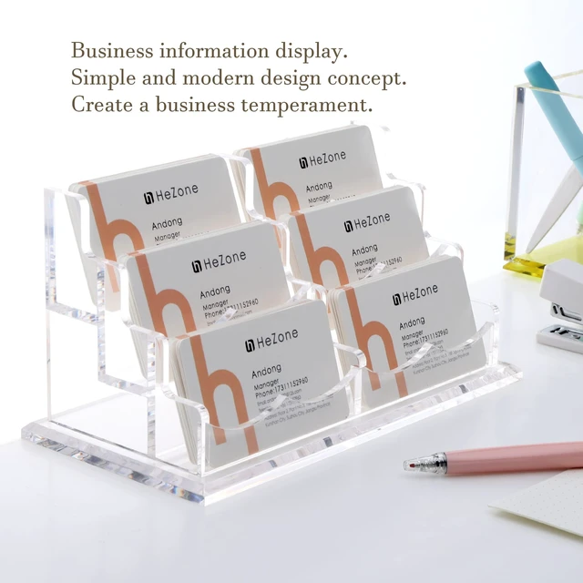 Alt view image 2 of 7 - Business Cards Holder Display for Desk, Clear Acrylic Multiple 3 Tier 6 Slot Business Card Stand, Holds 300 Cards-1 Pack (6 Slots-H)