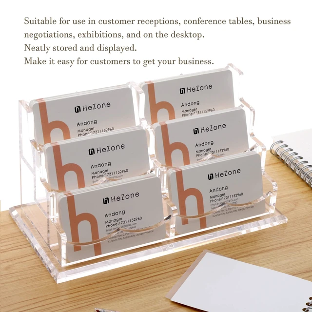 Alt view image 6 of 7 - Business Cards Holder Display for Desk, Clear Acrylic Multiple 3 Tier 6 Slot Business Card Stand, Holds 300 Cards-1 Pack (6 Slots-H)