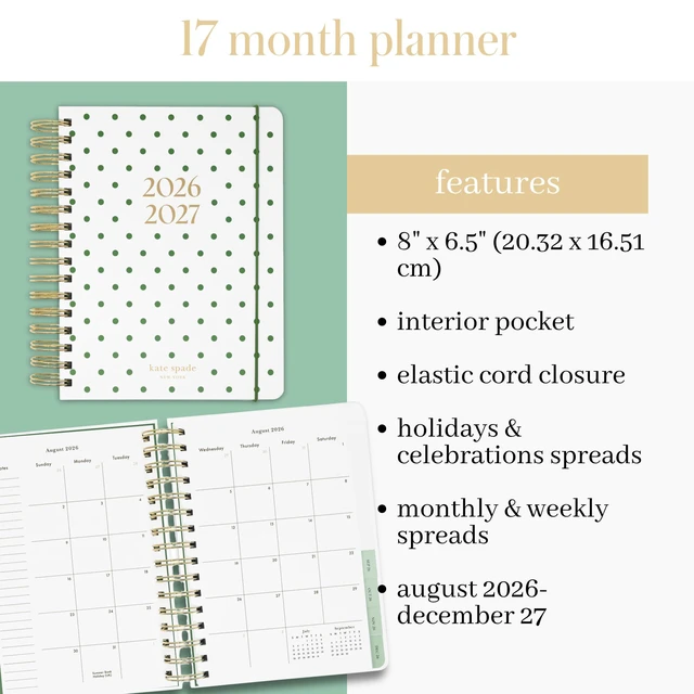 Alt view image 4 of 7 - 17-Month Large 2026-2027 Planner, Lexington Dot 8.5" x 7.25" Hardcover Agenda with Monthly & Weekly Layouts, Goal Tracker, Vacation Pages, Stickers, Tabs & Elastic Closure