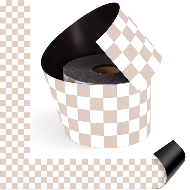 Main image of 48 ft x 2.76 Inch Magnetic Checkerboard Border,Brown Gingham Bulletin Board Trim Decoration, Reusable Whiteboard Magnetic Strips Roll for School Office Chalkboard