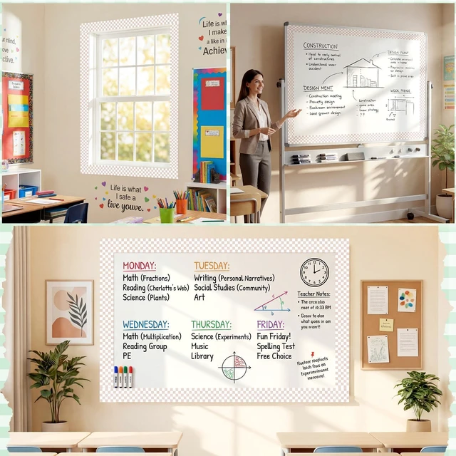 Alt view image 5 of 7 - 48 ft x 2.76 Inch Magnetic Checkerboard Border,Brown Gingham Bulletin Board Trim Decoration, Reusable Whiteboard Magnetic Strips Roll for School Office Chalkboard