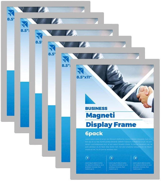 Main image of 6-Pack Magnetic Sign Holder, 8.5×11 Sliver Magnetic Paper Holder Reusable, For door sign, Strong magnetic border, Eco, 11-kits, Anti-glare, adhesive frames, 8.5 x 11 inch