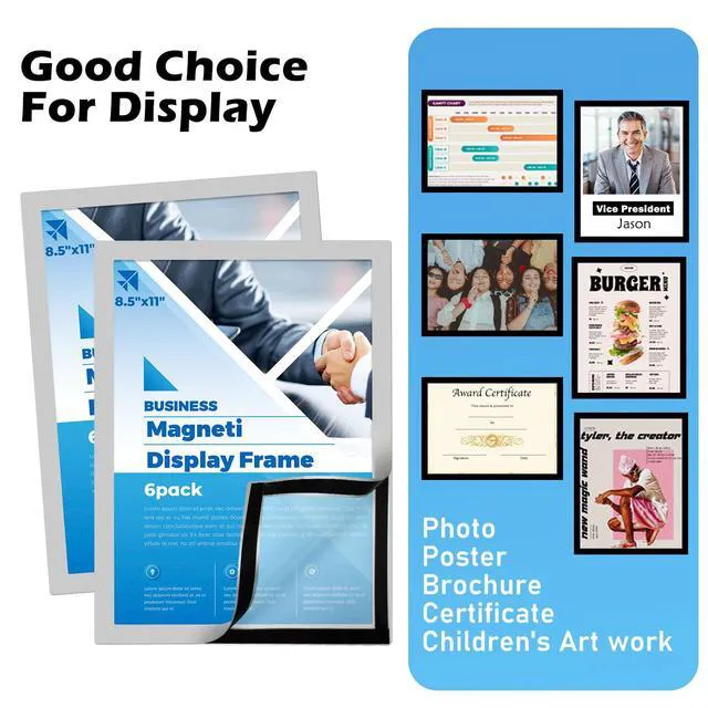 Alt view image 7 of 7 - 6-Pack Magnetic Sign Holder, 8.5×11 Sliver Magnetic Paper Holder Reusable, For door sign, Strong magnetic border, Eco, 11-kits, Anti-glare, adhesive frames, 8.5 x 11 inch