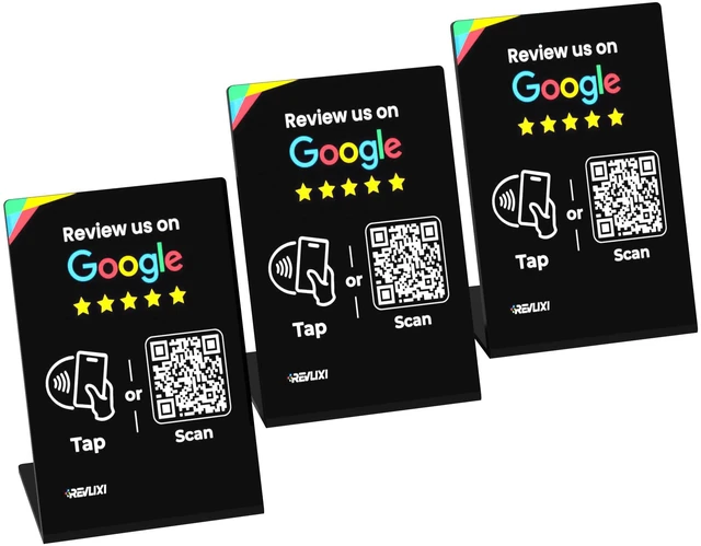 Main image of Google Review Stand (3 PCS)- Boost Reviews w/ 3x4 inch Reusable Google Review Tap Card Stand & QR Code Stand -No App,No Subscription- Android & iPhone Compatible- Google Reviews Made Easy