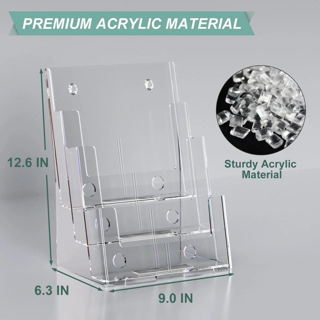 Alt view image 3 of 7 - 3-Tier Brochure Holder 8.5x11, Desktop Literature & File Organizer, 2-Pack Clear Plastic Brochure Display Stand with Removable Divider for 4 x 9-Inch Tri-Fold Pamphlets, Rack Cards, and Flyers