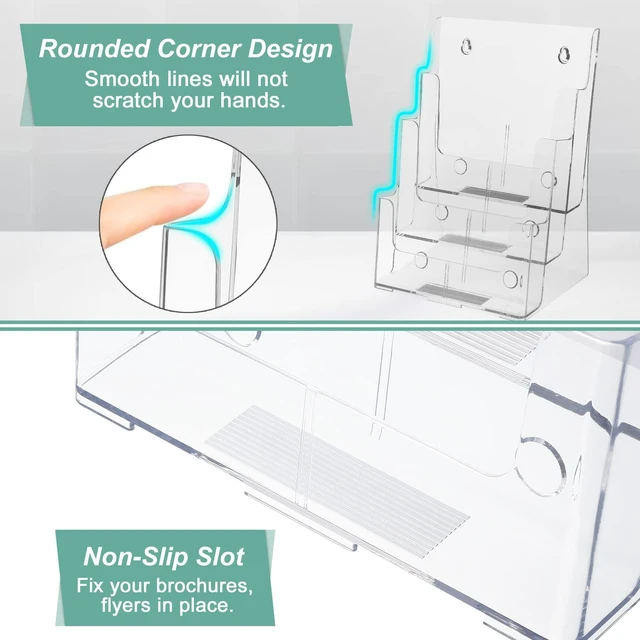 Alt view image 4 of 7 - 3-Tier Brochure Holder 8.5x11, Desktop Literature & File Organizer, 2-Pack Clear Plastic Brochure Display Stand with Removable Divider for 4 x 9-Inch Tri-Fold Pamphlets, Rack Cards, and Flyers