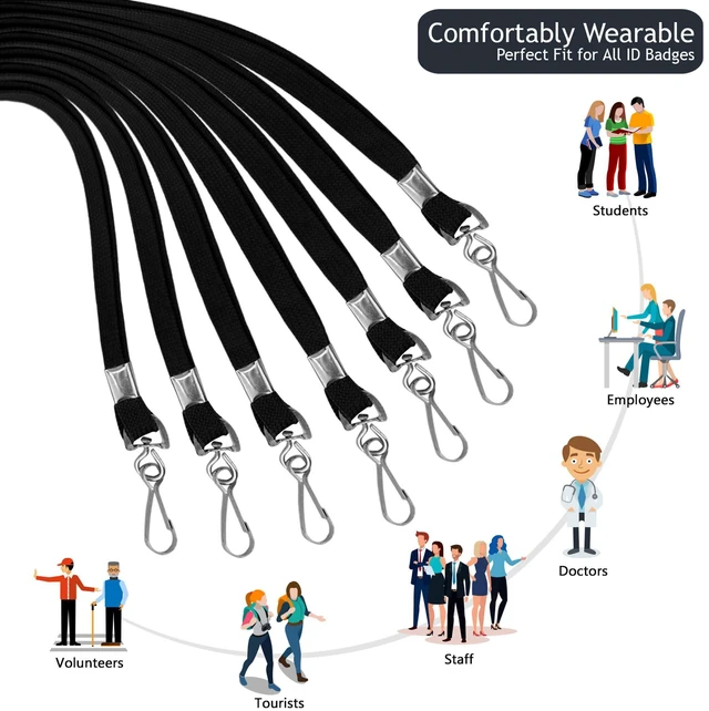 Alt view image 6 of 7 - 100-Pack Black Lanyards for ID Badges with Swivel J-Hooks - Versatile Neck Lanyard for Keys, Card Holders, Whistles, and More - Ideal for Offices, Teachers, Kids, and Cruise Ship Cards