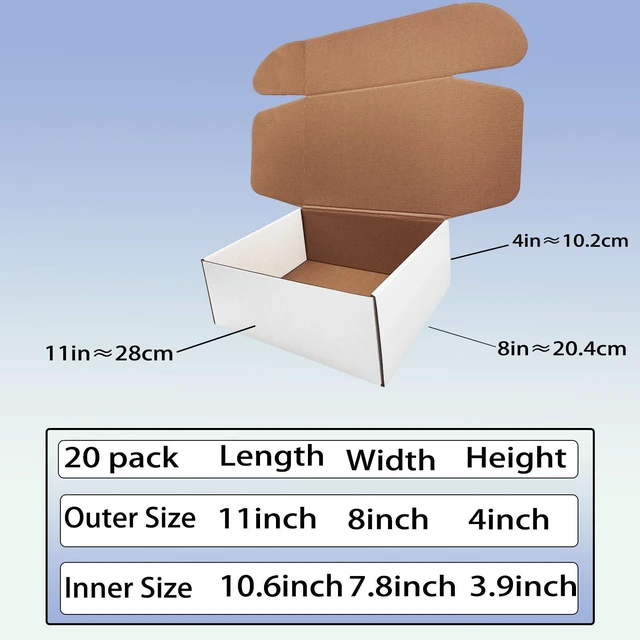 Alt view image 7 of 7 - 11x8x4 inch Shipping Boxes Set of 20, White Corrugated Cardboard Mailer Box Easy Assembly, Shape Well, DIY Cardboard, Recyclable Mailer Box for Packaging Small Business and Book Literature Gift Giving