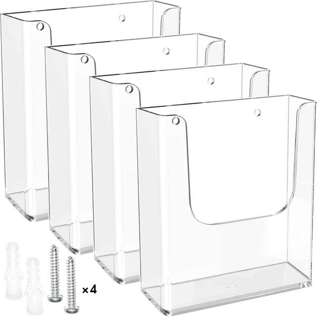 Main image of Acrylic Brochure Holder 8.5x11 Wall Mount, 4 Pack Acrylic Pamphlet & Flyer Holder, Clear Plastic Magazine Literature Organizer for Office, School, Hotel, Exhibition