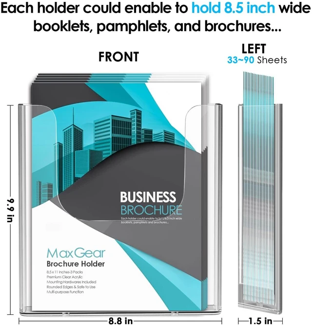 Alt view image 2 of 7 - Acrylic Brochure Holder 8.5x11 Wall Mount, 4 Pack Acrylic Pamphlet & Flyer Holder, Clear Plastic Magazine Literature Organizer for Office, School, Hotel, Exhibition