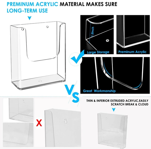 Alt view image 3 of 7 - Acrylic Brochure Holder 8.5x11 Wall Mount, 4 Pack Acrylic Pamphlet & Flyer Holder, Clear Plastic Magazine Literature Organizer for Office, School, Hotel, Exhibition