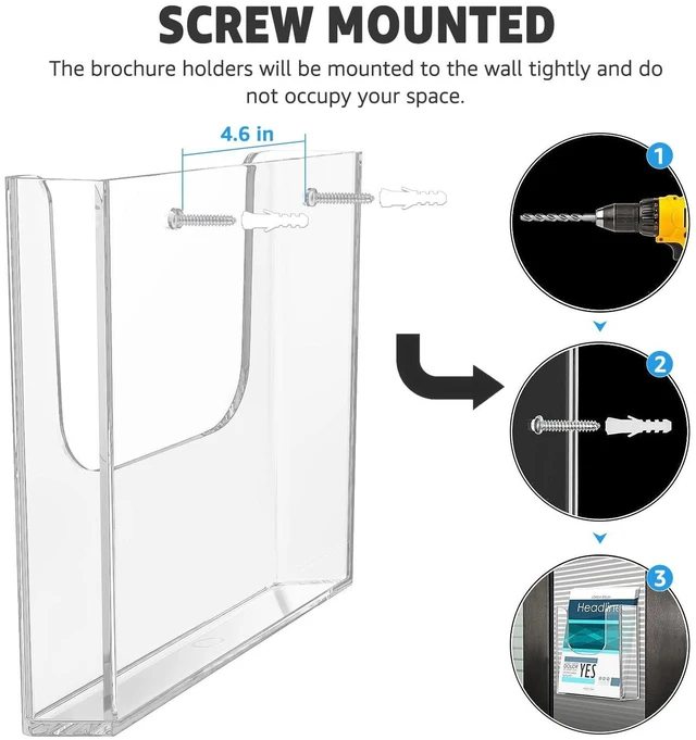 Alt view image 5 of 7 - Acrylic Brochure Holder 8.5x11 Wall Mount, 4 Pack Acrylic Pamphlet & Flyer Holder, Clear Plastic Magazine Literature Organizer for Office, School, Hotel, Exhibition