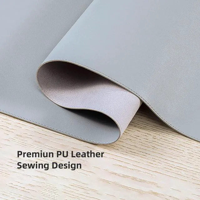 Alt view image 2 of 7 - PU Leather Desk Pad Blotter,Light Grey Waterproof Office Desktop Mat,36x17in Non-Slip Large Mouse Pad/Writing Protector/Desk Accessories