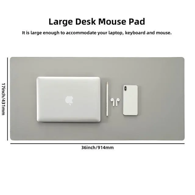 Alt view image 4 of 7 - PU Leather Desk Pad Blotter,Light Grey Waterproof Office Desktop Mat,36x17in Non-Slip Large Mouse Pad/Writing Protector/Desk Accessories