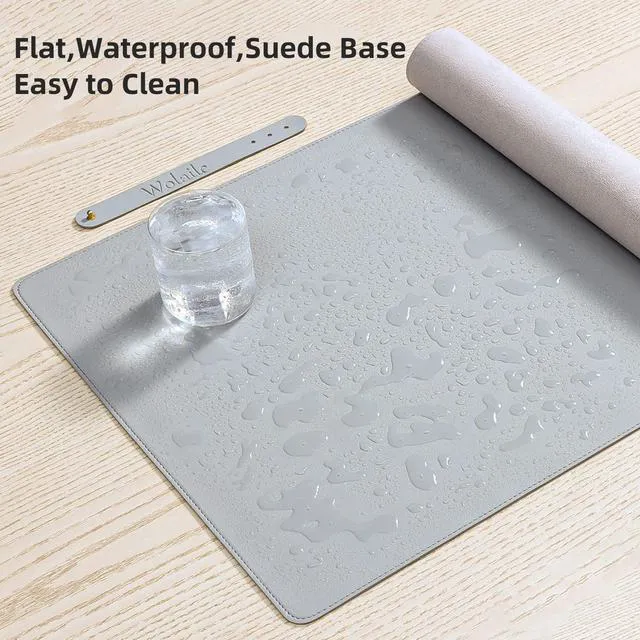 Alt view image 3 of 7 - PU Leather Desk Pad Blotter,Light Grey Waterproof Office Desktop Mat,36x17in Non-Slip Large Mouse Pad/Writing Protector/Desk Accessories