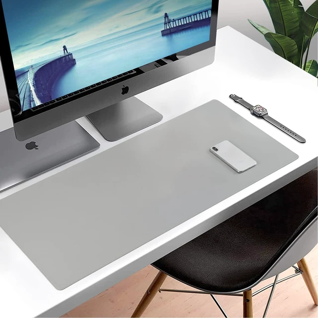 Alt view image 6 of 7 - PU Leather Desk Pad Blotter,Light Grey Waterproof Office Desktop Mat,36x17in Non-Slip Large Mouse Pad/Writing Protector/Desk Accessories