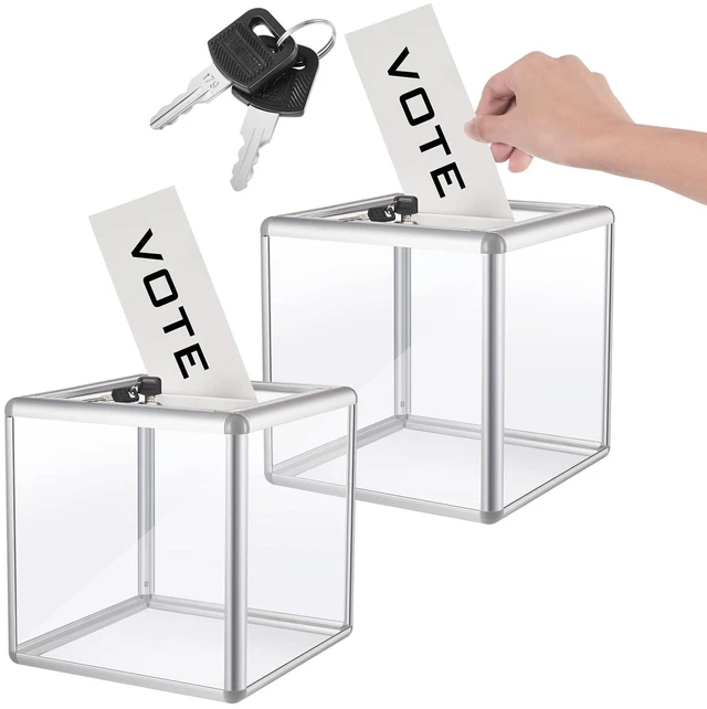 Main image of 2 Pcs Acrylic Ballot Donation Box with Lock, 6 X 6 X 6 in Clear Raffle Container in Fundraising Events, Secure Slot with Key Lock, Suggestion Tip Jar, Transparent Acrylic Storage