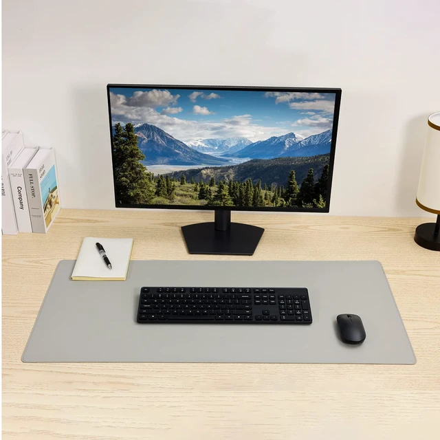 Alt view image 7 of 7 - PU Leather Desk Pad Blotter,Light Grey Waterproof Office Desktop Mat,36x17in Non-Slip Large Mouse Pad/Writing Protector/Desk Accessories