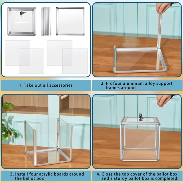 Alt view image 3 of 6 - 2 Pcs Acrylic Ballot Donation Box with Lock, 6 X 6 X 6 in Clear Raffle Container in Fundraising Events, Secure Slot with Key Lock, Suggestion Tip Jar, Transparent Acrylic Storage