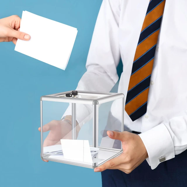 Alt view image 5 of 6 - 2 Pcs Acrylic Ballot Donation Box with Lock, 6 X 6 X 6 in Clear Raffle Container in Fundraising Events, Secure Slot with Key Lock, Suggestion Tip Jar, Transparent Acrylic Storage