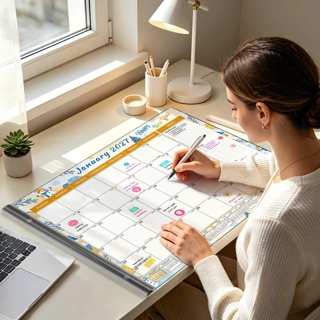 Alt view image 2 of 7 - Desk Calendar 2026-2027 Large 22'' x 17'', 2026 Monthly Deskpad Calendar, 18 Month Calendar for Family Office, Use July 2026 - Dec 2027, Four Seasons Calendar