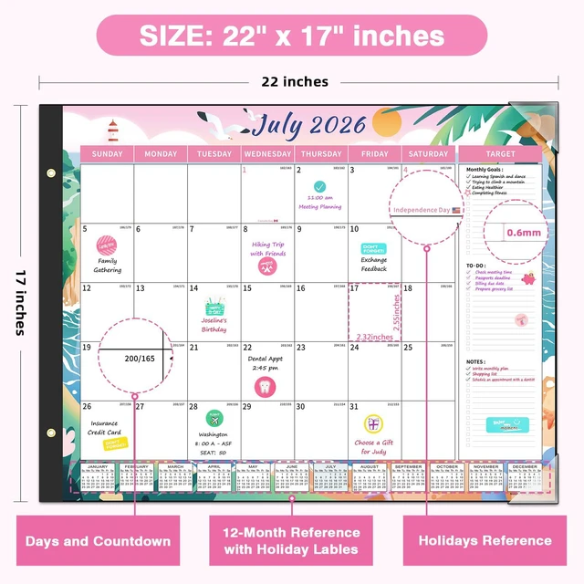 Alt view image 5 of 7 - Desk Calendar 2026-2027 Large 22'' x 17'', 2026 Monthly Deskpad Calendar, 18 Month Calendar for Family Office, Use July 2026 - Dec 2027, Four Seasons Calendar