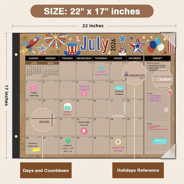 Alt view image 4 of 7 - Calendar 2026-2027 Large Desk Calendar 2026 Monthly Desktop Calendar 22'' x 17'', 18 Month Family Office Calendar with Plastic Cover, Use July 2026 - Dec 2027