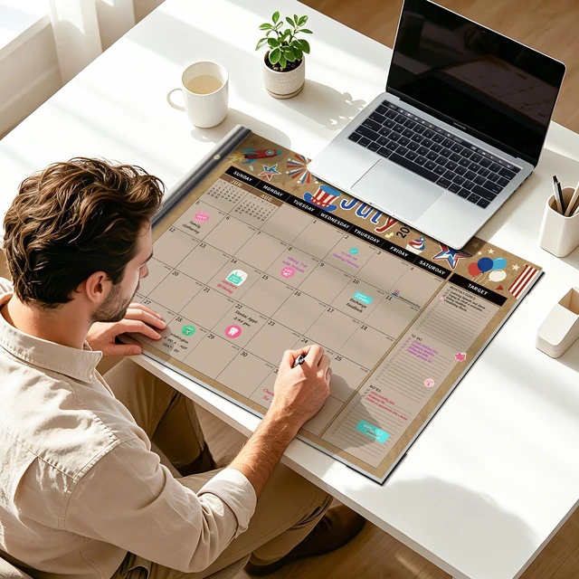 Alt view image 2 of 7 - Calendar 2026-2027 Large Desk Calendar 2026 Monthly Desktop Calendar 22'' x 17'', 18 Month Family Office Calendar with Plastic Cover, Use July 2026 - Dec 2027