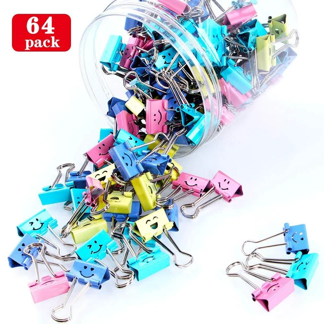 Alt view image 3 of 7 - 64pack Binder Clips, Paper Clips,Paper Clamps with Colored Cute Hollow Smiling Face,64 Pcs Assorted Size Clip, for Office,Teacher Gifts and Kitchen (BC-64pack)