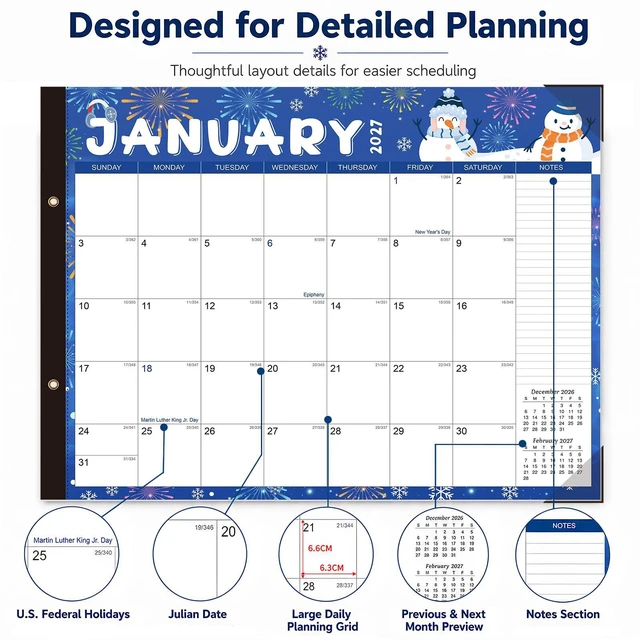 Alt view image 2 of 7 - Large Desk Calendar 2026-2027 - 18-Month Jul 2026 - Dec 2027, 22x17in Holiday Theme Extra Large Desktop Calendar, Academic Calendar with Protection Corner, Stickers for Office School and Home