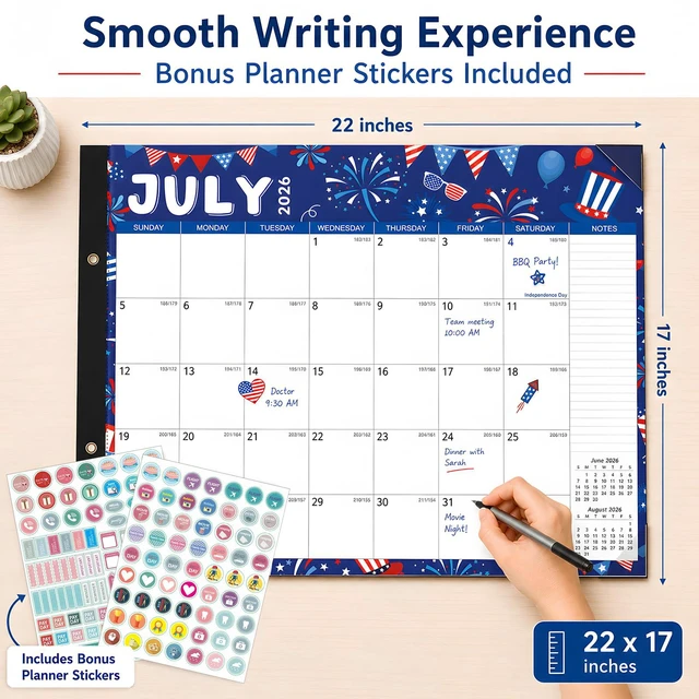 Alt view image 4 of 7 - Large Desk Calendar 2026-2027 - 18-Month Jul 2026 - Dec 2027, 22x17in Holiday Theme Extra Large Desktop Calendar, Academic Calendar with Protection Corner, Stickers for Office School and Home
