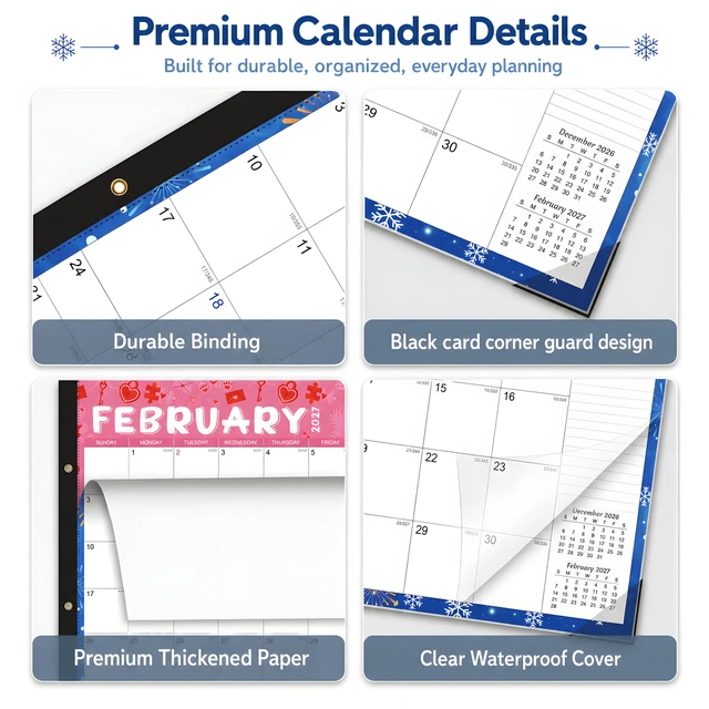 Alt view image 5 of 7 - Large Desk Calendar 2026-2027 - 18-Month Jul 2026 - Dec 2027, 22x17in Holiday Theme Extra Large Desktop Calendar, Academic Calendar with Protection Corner, Stickers for Office School and Home
